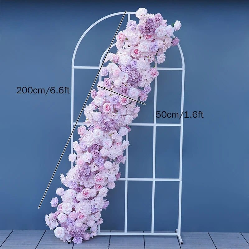 WeddingStory Shop 200x50cm flower row Purple Pink Rose Hydrangea Floral Arrangement With Heart Arch