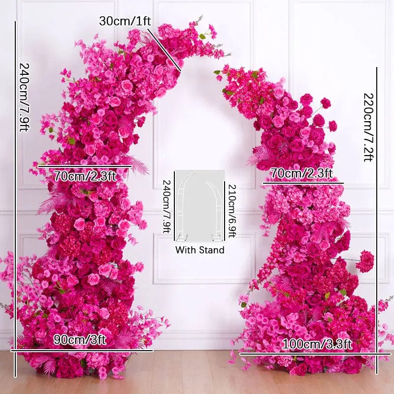 WeddingStory Shop Flower add stand Luxury Hot Pink Rose Hydrangea Flower Runner Arrangement