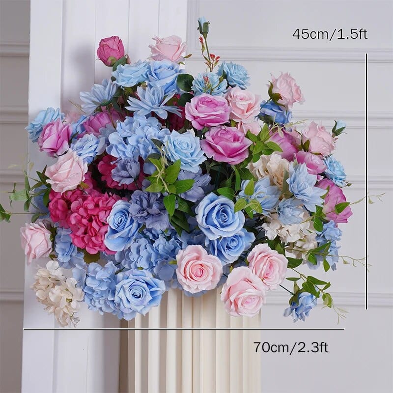 WeddingStory Shop Blue Rose Dahlia Green Leaves Floral Arrangement Wedding Backdrop KT Board Arch Decor Stage Aisle Floor Flower Ball Party Props