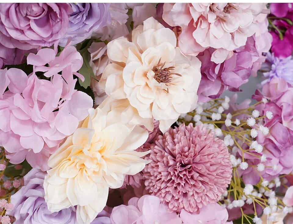 WeddingStory Shop Pink Purple Babysbreath Dahlia 5D Flower Row Arrangement