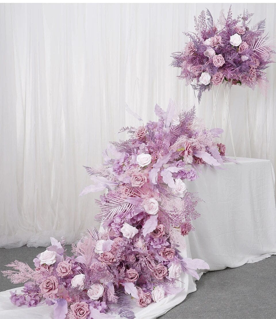 WeddingStory Shop 200x60cm flower row Luxury Purple Rose  Flower Row Arrangement