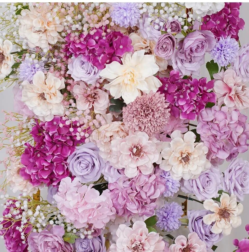 WeddingStory Shop Pink Purple Babysbreath Dahlia 5D Flower Row Arrangement