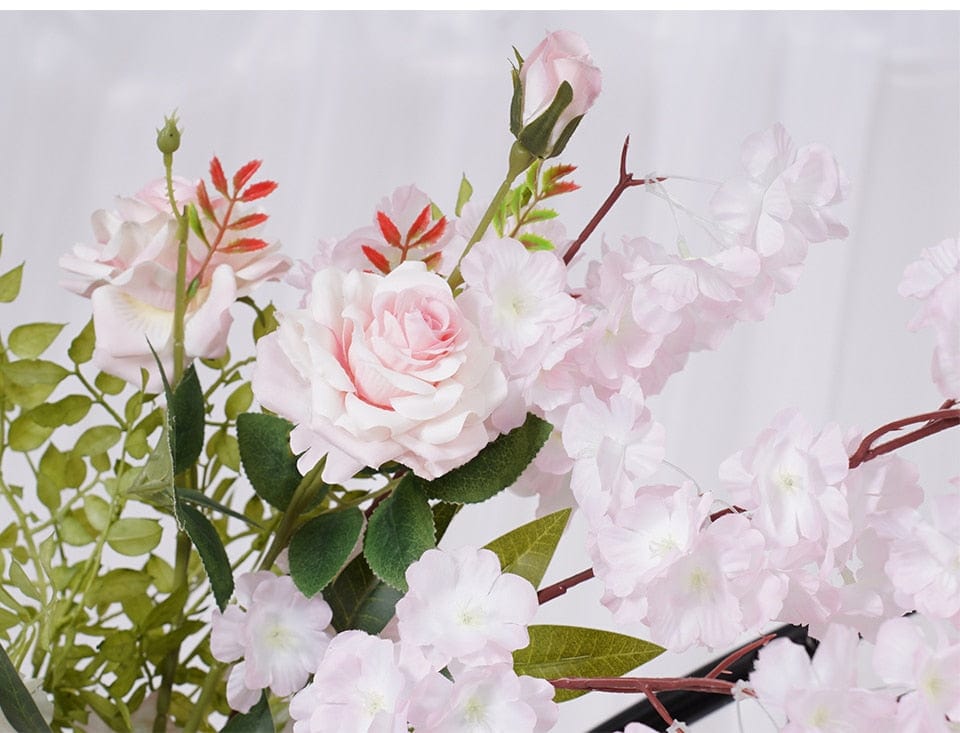 WeddingStory Shop Pink White Rose Cherry Blossom Greenery Flower Row Runner