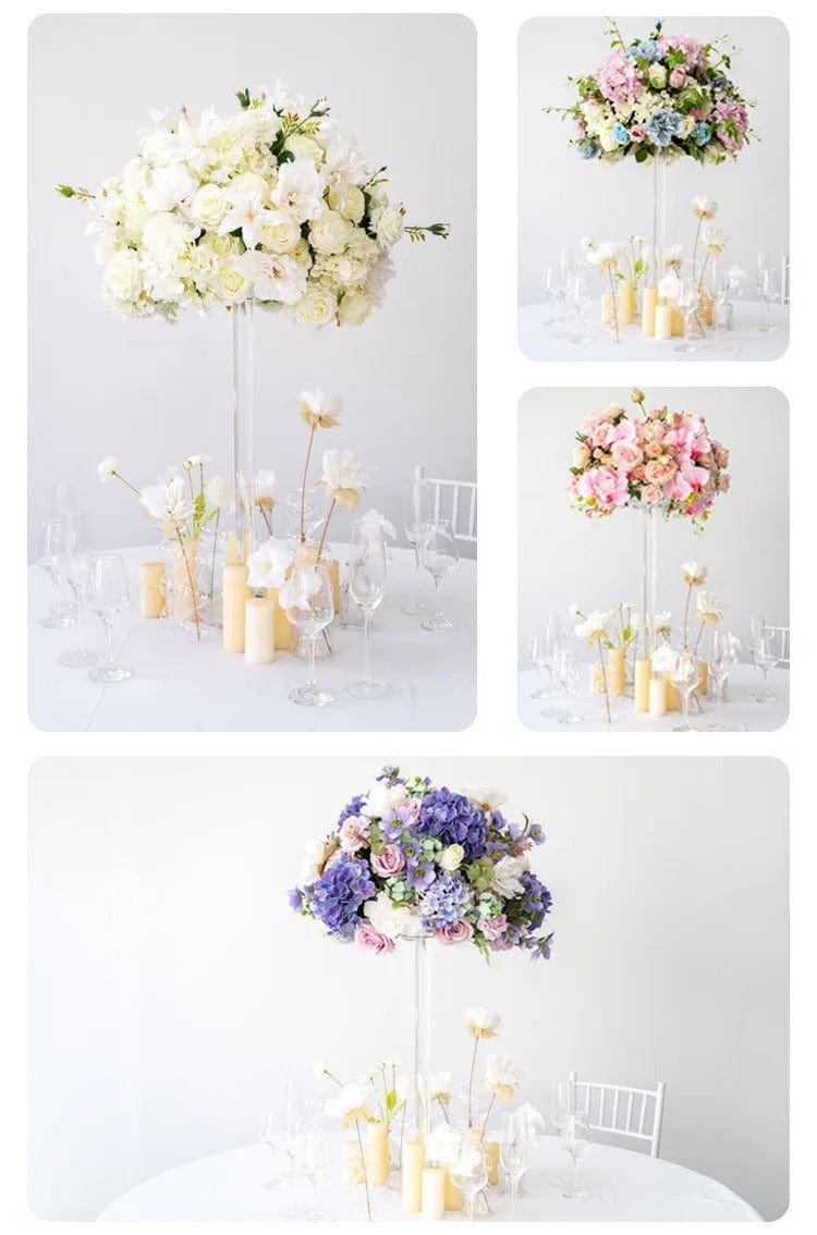 WeddingStory Shop Baby Breath Rose Hydrangea Artificial Flower Ball and Acrylic Stand