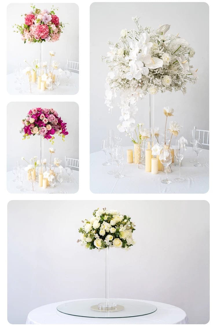 WeddingStory Shop Baby Breath Rose Hydrangea Artificial Flower Ball and Acrylic Stand