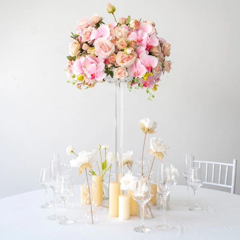 WeddingStory Shop Baby Breath Rose Hydrangea Artificial Flower Ball and Acrylic Stand