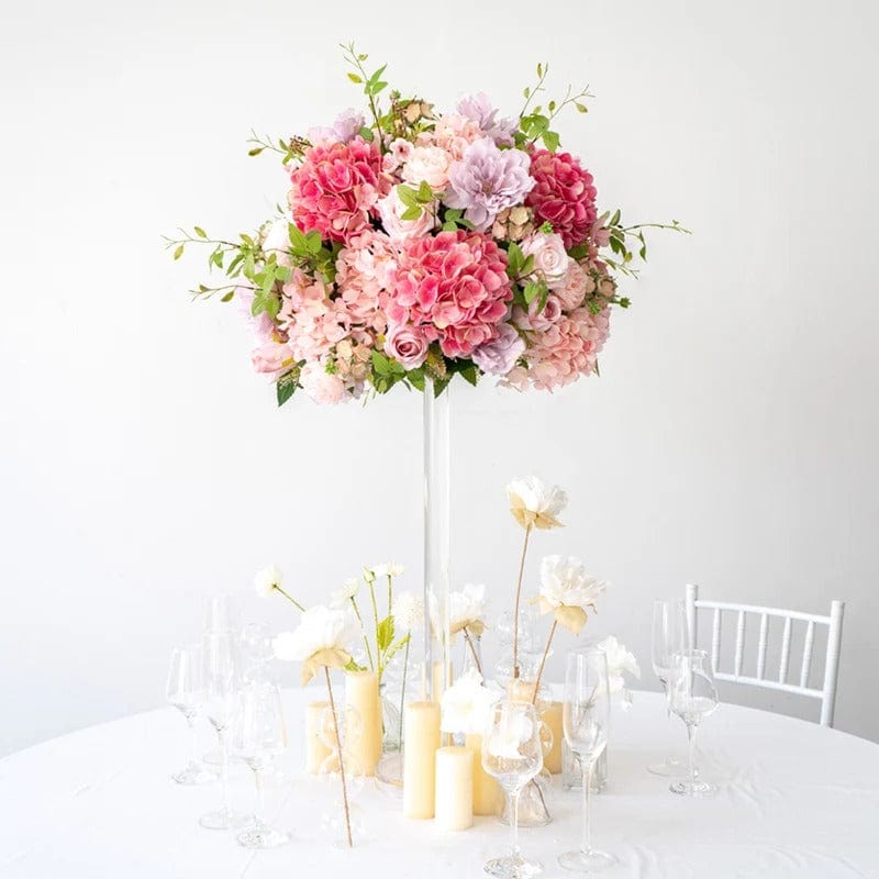 WeddingStory Shop Baby Breath Rose Hydrangea Artificial Flower Ball and Acrylic Stand