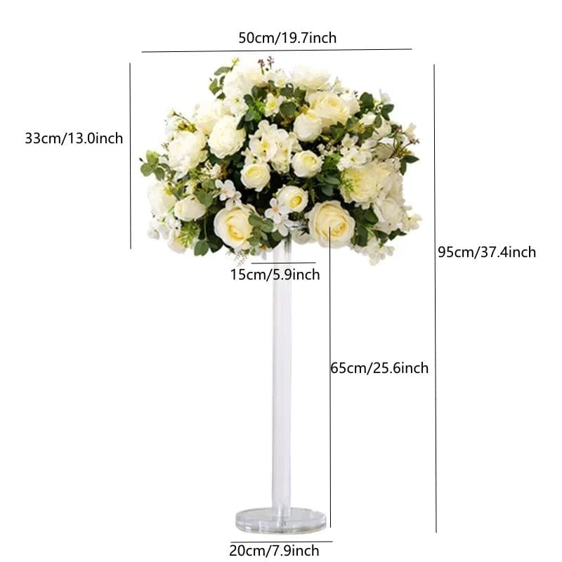 WeddingStory Shop Baby Breath Rose Hydrangea Artificial Flower Ball and Acrylic Stand