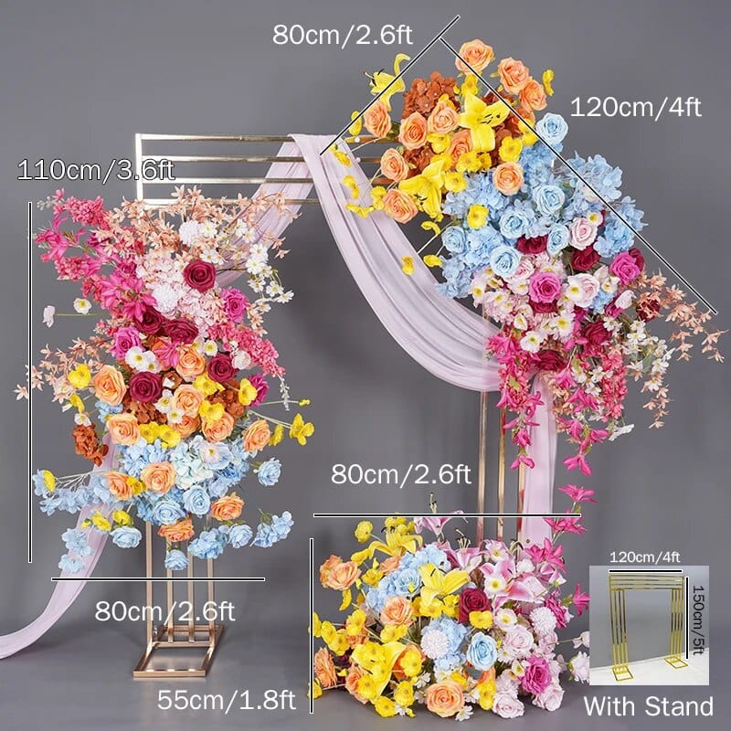 WeddingStory Shop 3pc flower and stand Colorful Floral Arrangement For Wedding Backdrop