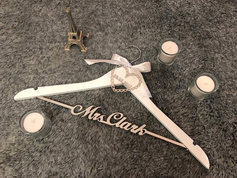 WeddingStoryShop model 1 / silver / white Wedding dress Hanger | Wedding party gift ideas | Bridal party boxes