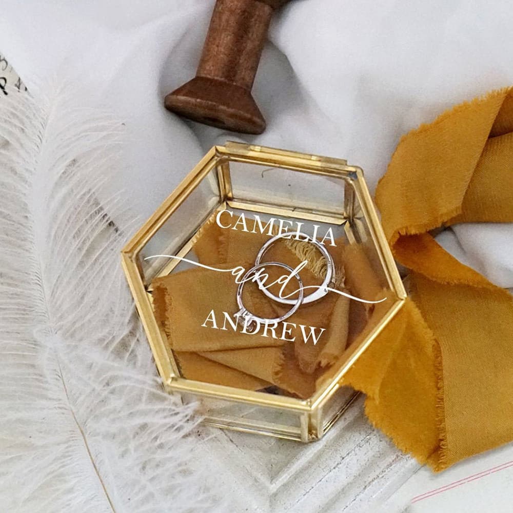 WeddingStory Shop Custom Engraved Glass Wedding Ring Box