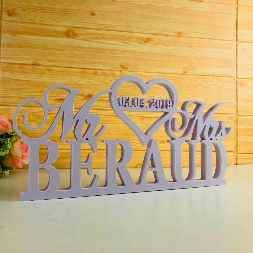 WeddingStory Shop Personalized White Wedding Table Sign  with Last Name and wedding date