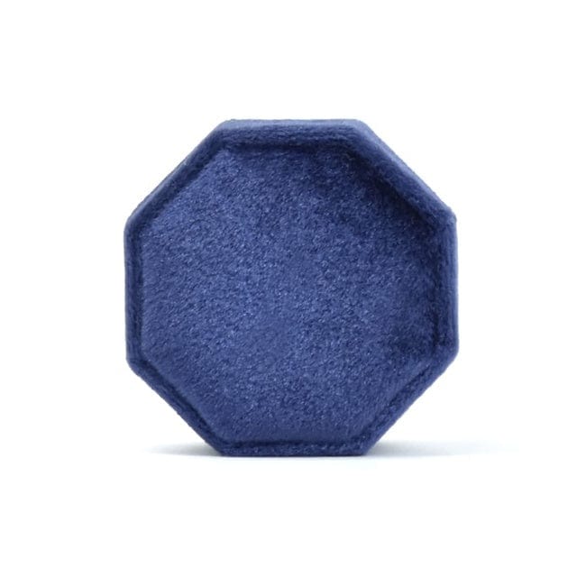 WeddingStory Shop Blue Double Slot / Black Text Customized Octagonal Velvet Ring Box Single / Double Slot