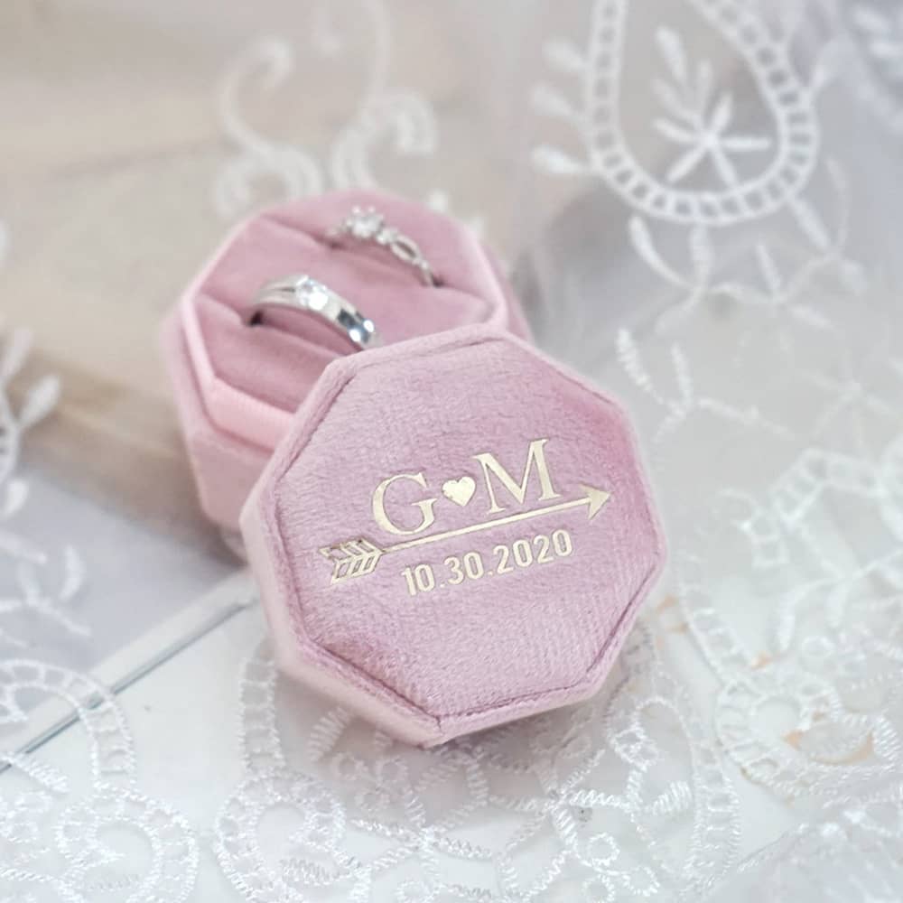 WeddingStory Shop Customized Octagonal Velvet Ring Box Single / Double Slot
