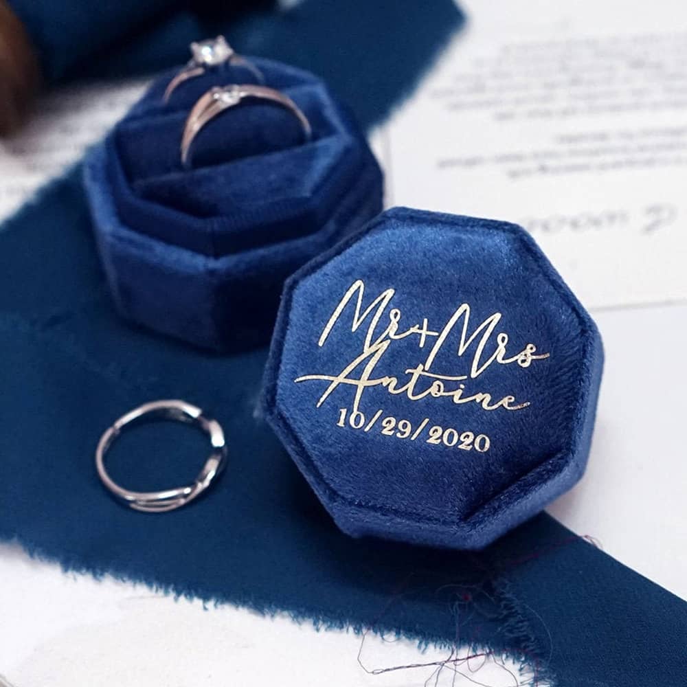 WeddingStory Shop Customized Octagonal Velvet Ring Box Single / Double Slot