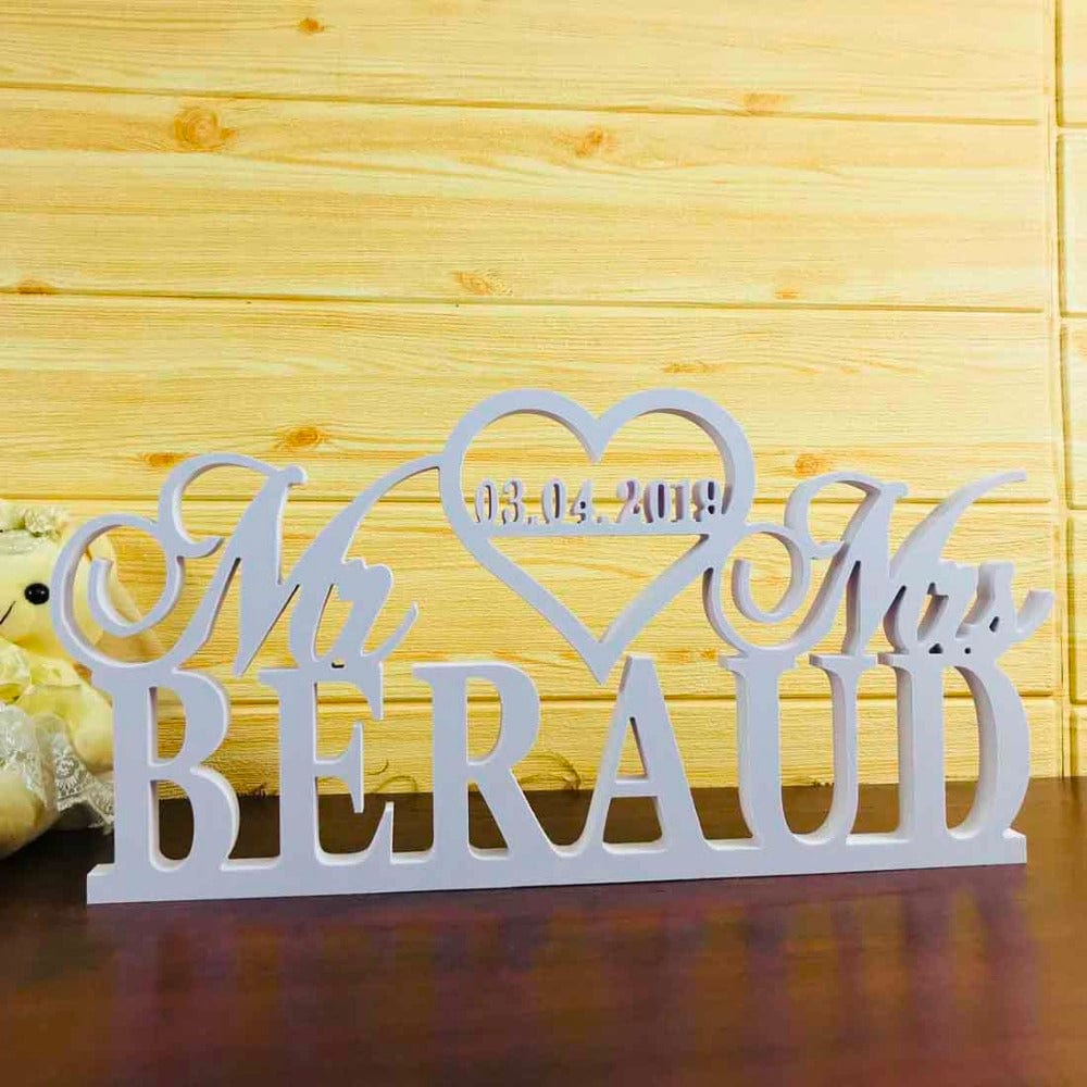 WeddingStory Shop Personalized White Wedding Table Sign  with Last Name and wedding date