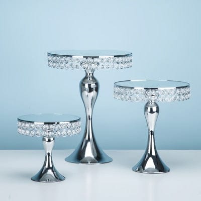 WeddingStory 3pcs set NEW Silver crystal cake stand set for cakes/cupcakes