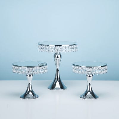 WeddingStory 2 small 1 medium NEW Silver crystal cake stand set for cakes/cupcakes