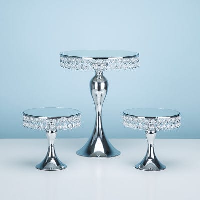 WeddingStory 2 small 1 large NEW Silver crystal cake stand set for cakes/cupcakes