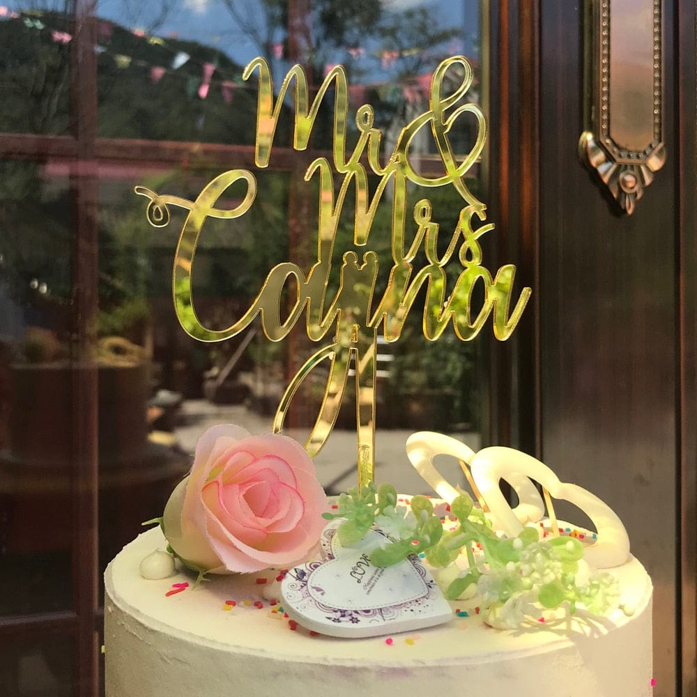 WeddingStory Shop pink / 14CM Personalized Wedding acrylic Mr Mrs cake topper