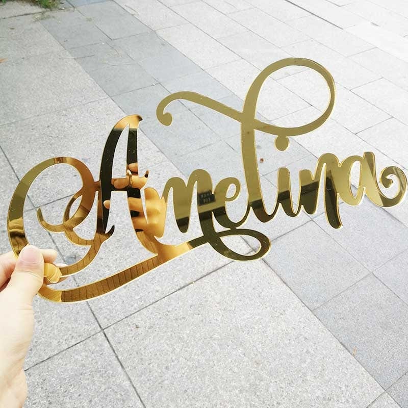 WeddingStory Shop Personalized Acrylic Cut Name Sign Wedding Birthday Party Decoration Mirror Gold Custom Name Wall Hanging Party Gifts Supplies