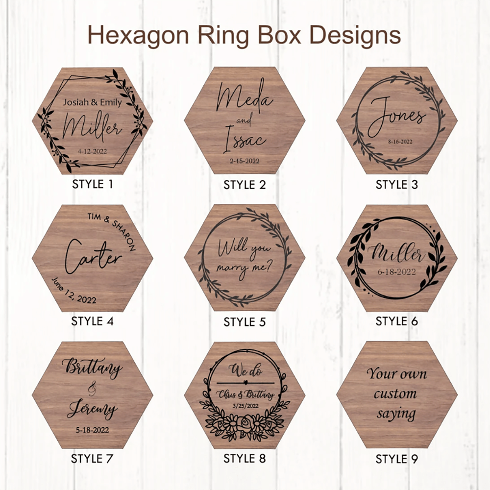 Personalized Wooden Ring Box Hexagon