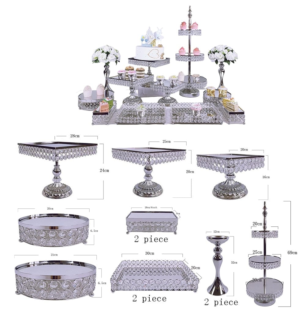 WeddingStory Shop 12pcs silver in set Crystal cake stand set event
