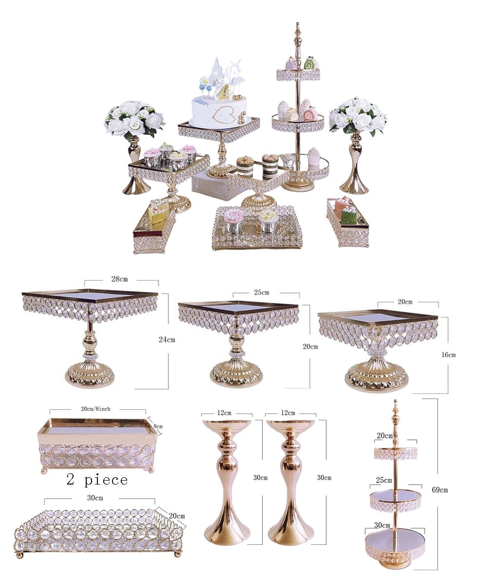 WeddingStory Shop 9pcs gold  in set-1 Crystal cake stand set event