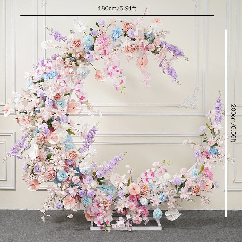 WeddingStory Shop Pink flower add arch Moon Shape Arch Frame With  Floral Arrangement Set