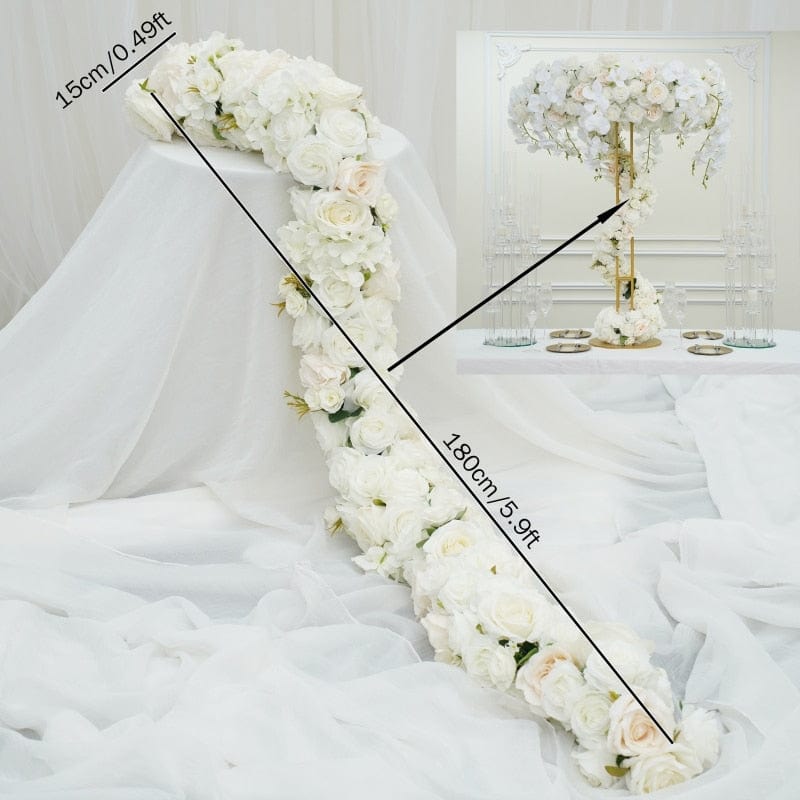 WeddingStory Shop 180x15 table runner Floral Arrangement Hovering cloud table centerpiece