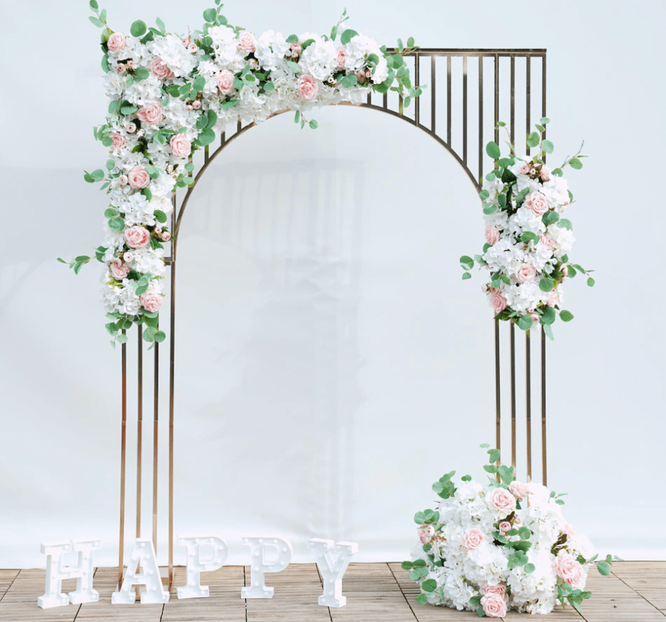 WeddingStory Shop 6.5/7.8ft Shiny Gold Plated Wedding Arch Backdrop
