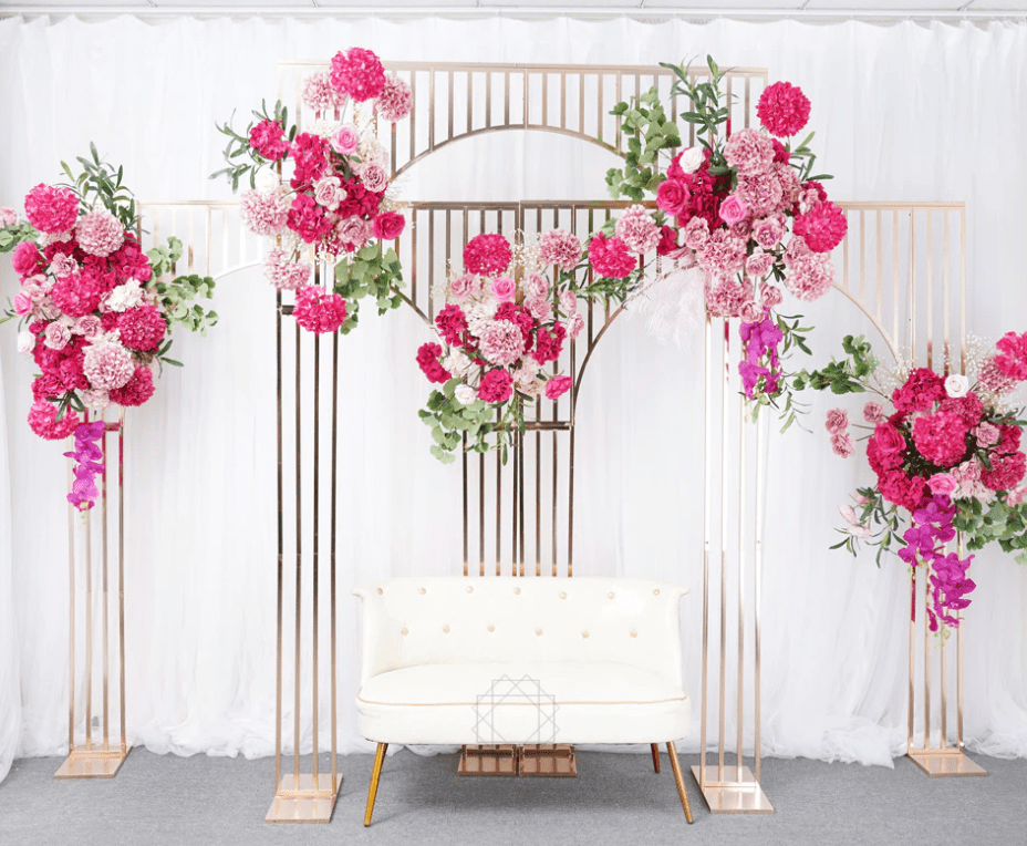 WeddingStory Shop 6.5/7.8ft Shiny Gold Plated Wedding Arch Backdrop