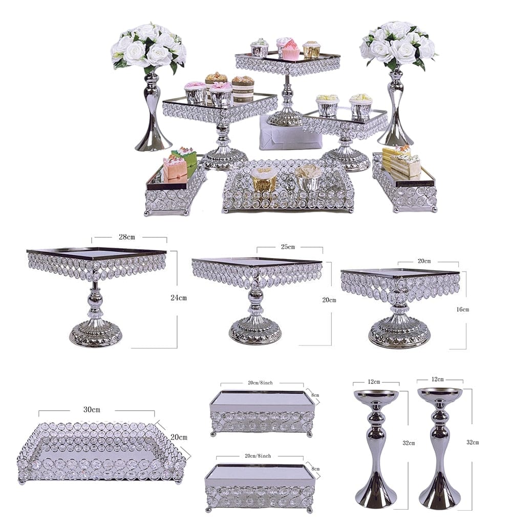 WeddingStory Shop 8pcs silver in set Crystal cake stand set event