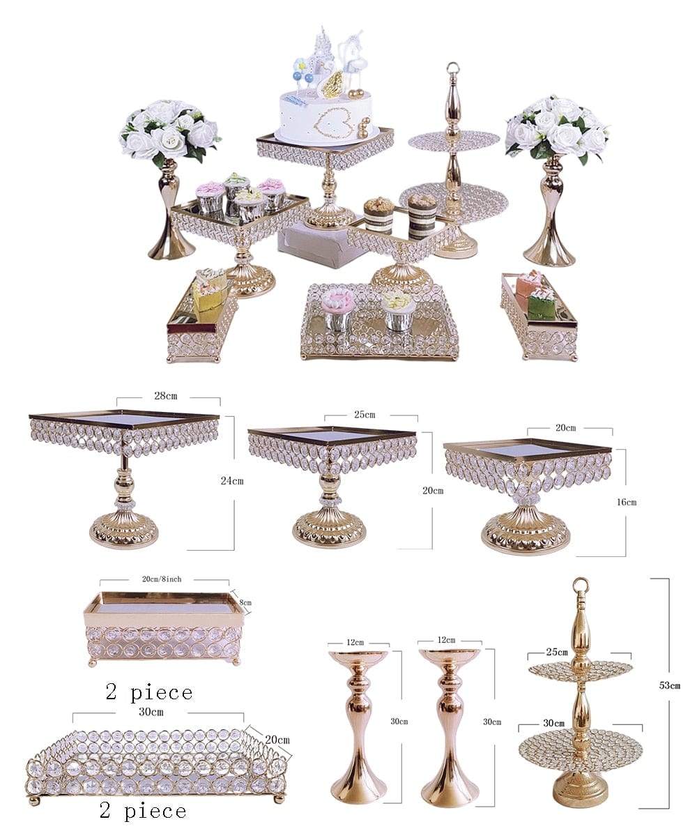 WeddingStory Shop 9pcs gold  in set Crystal cake stand set event
