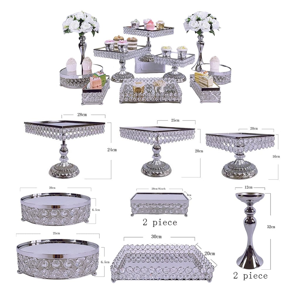 WeddingStory Shop 10pcs silver in set Crystal cake stand set event