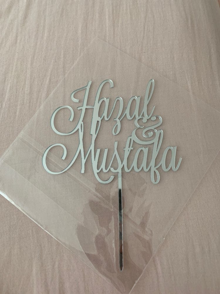 WeddingStory Shop Mirror Silver / 16cm Personalized Wedding Cake Topper with NAMES